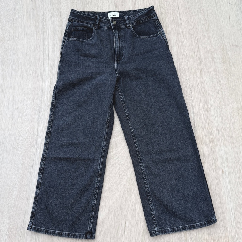 Sezane Le Crop Grey Denim Wide Leg Jeans Size 40 (8/10) Hi Rise Parisian Chic - Picture 3 of 8